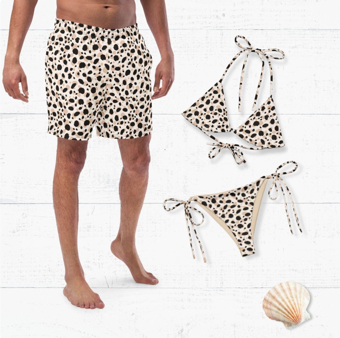 Safari Print Matching Swimsuits for Couples | Mr &amp; Mrs Vacation Beachwear | His and Hers Plus Size Options