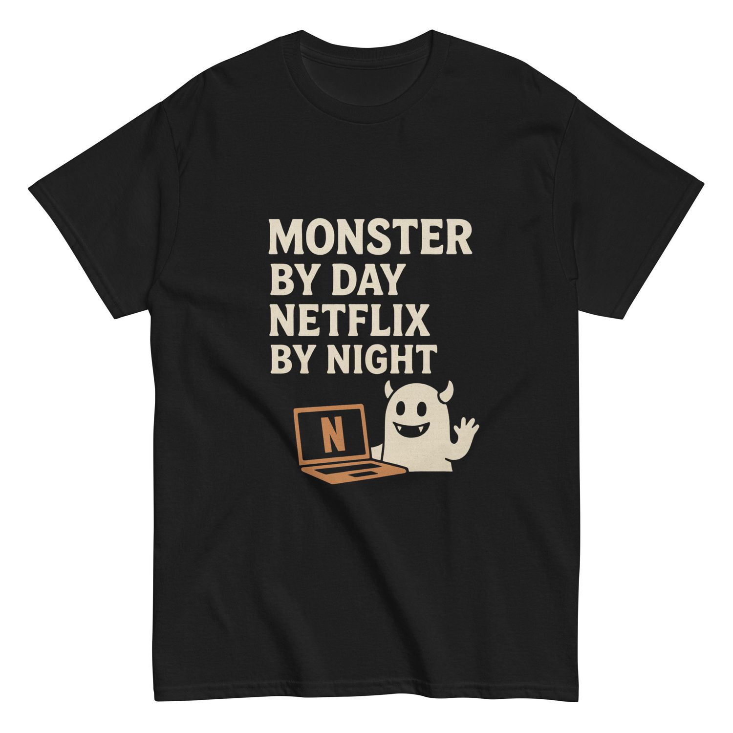 Monster By Day Netflix By Night Shirt, Funny Halloween T-Shirt, Spooky Movie Night Tee, Cute Monster Graphic Tee, Cozy Halloween Costume Top