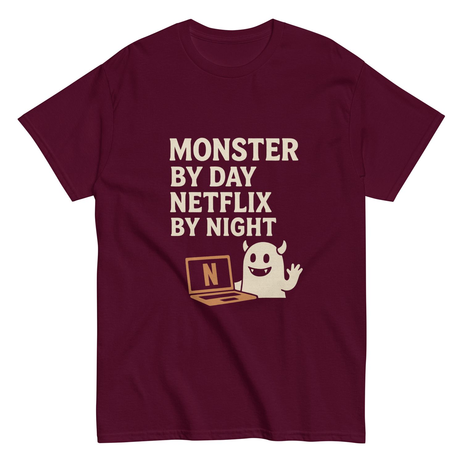 Monster By Day Netflix By Night Shirt, Funny Halloween T-Shirt, Spooky Movie Night Tee, Cute Monster Graphic Tee, Cozy Halloween Costume Top