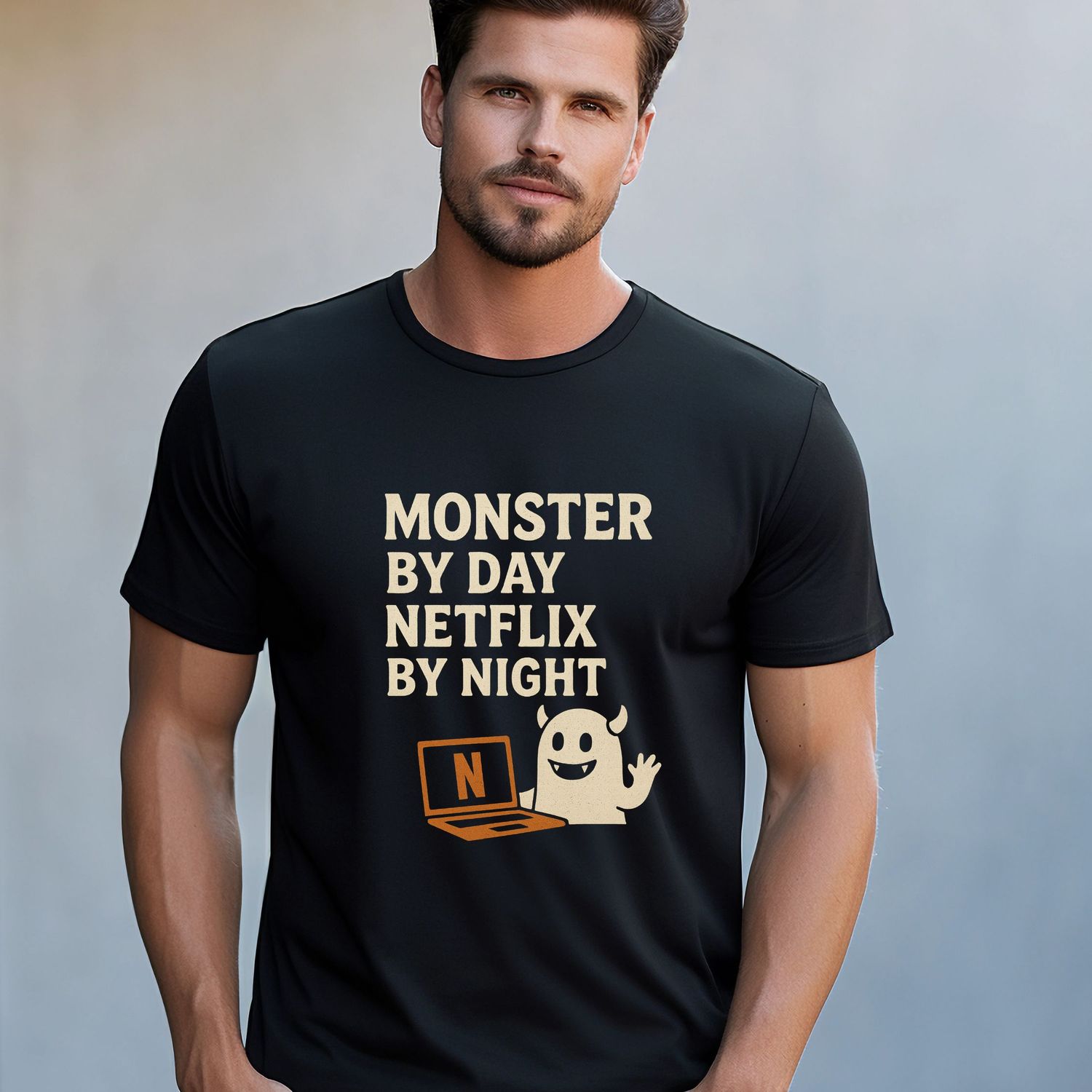 Monster By Day Netflix By Night Shirt, Funny Halloween T-Shirt, Spooky Movie Night Tee, Cute Monster Graphic Tee, Cozy Halloween Costume Top