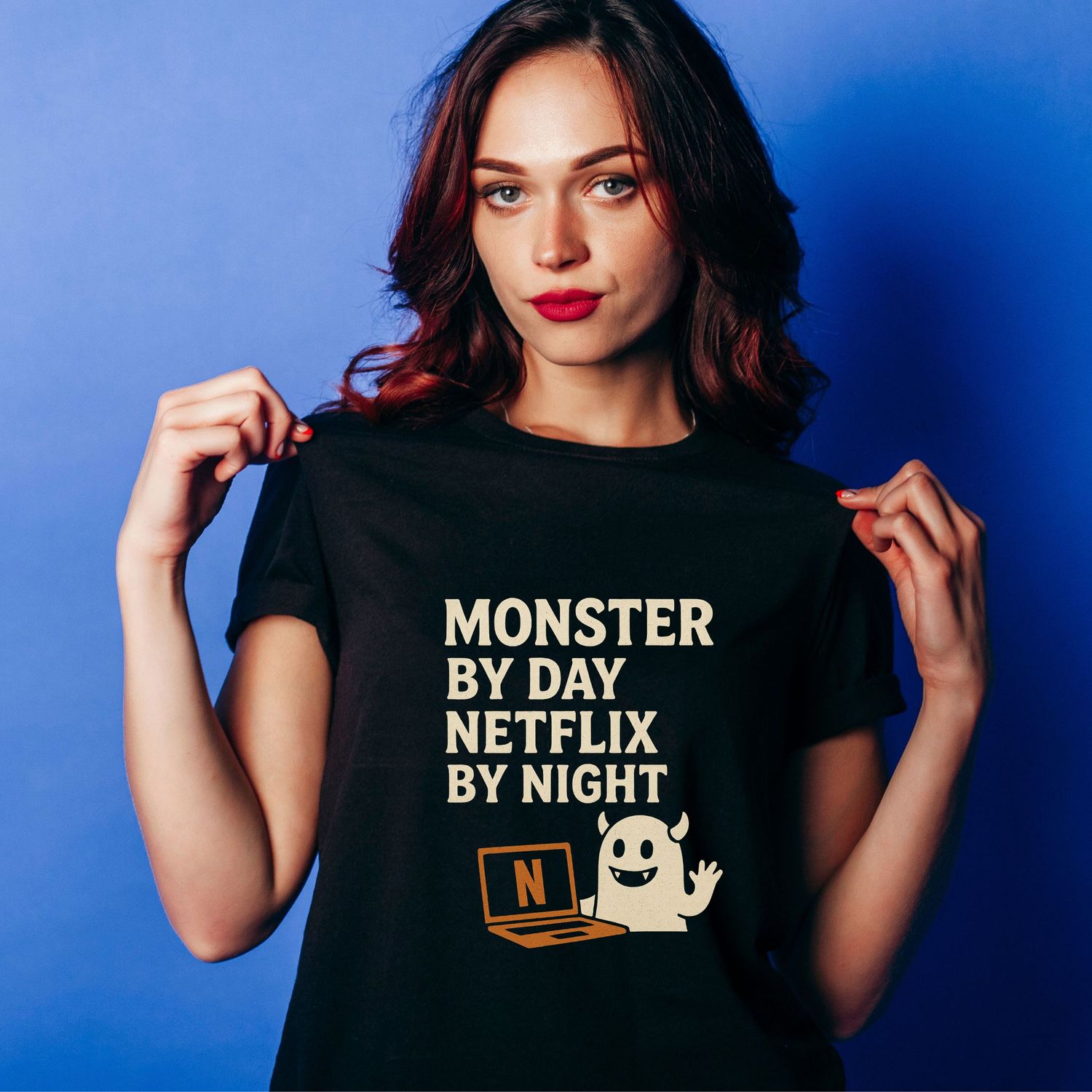 Monster By Day Netflix By Night Shirt, Funny Halloween T-Shirt, Spooky Movie Night Tee, Cute Monster Graphic Tee, Cozy Halloween Costume Top