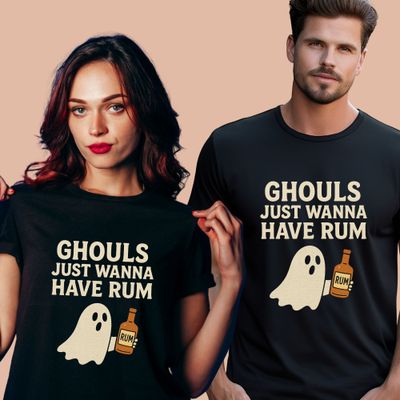 Ghouls Just Wanna Have Rum Shirt, Ghost Party Tee, Unisex Spooky Graphic Tee for Halloween Costume