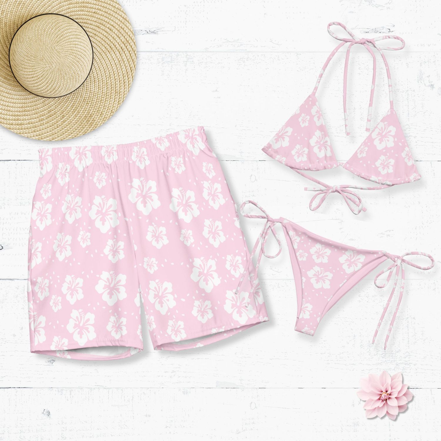His and Hers Tropical Pastel Floral Swimsuits
