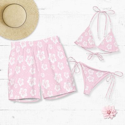 His and Hers Tropical Pastel Floral Swimsuits