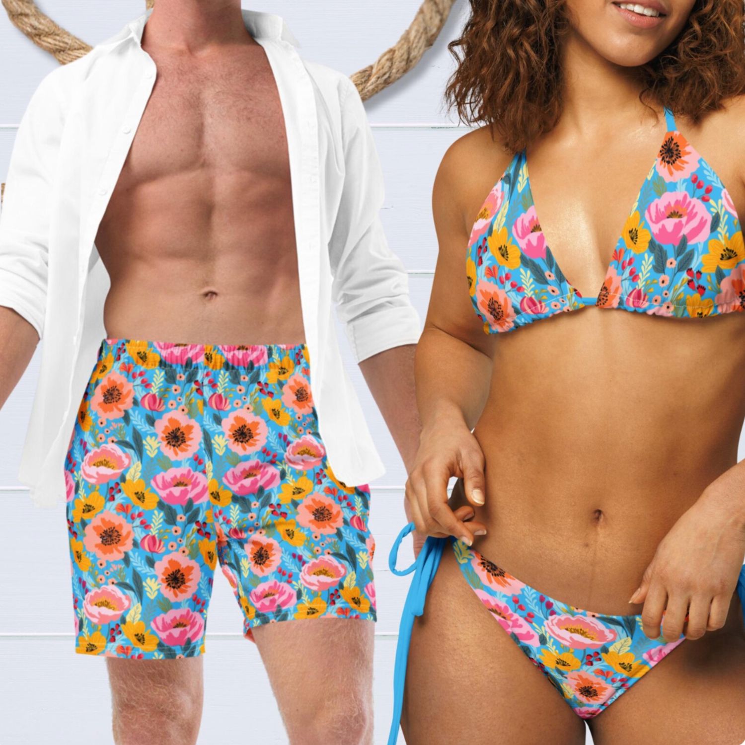 Matching Couples Vacation-Inspired Swimsuits, His &amp; Hers Beach Getaways Separates