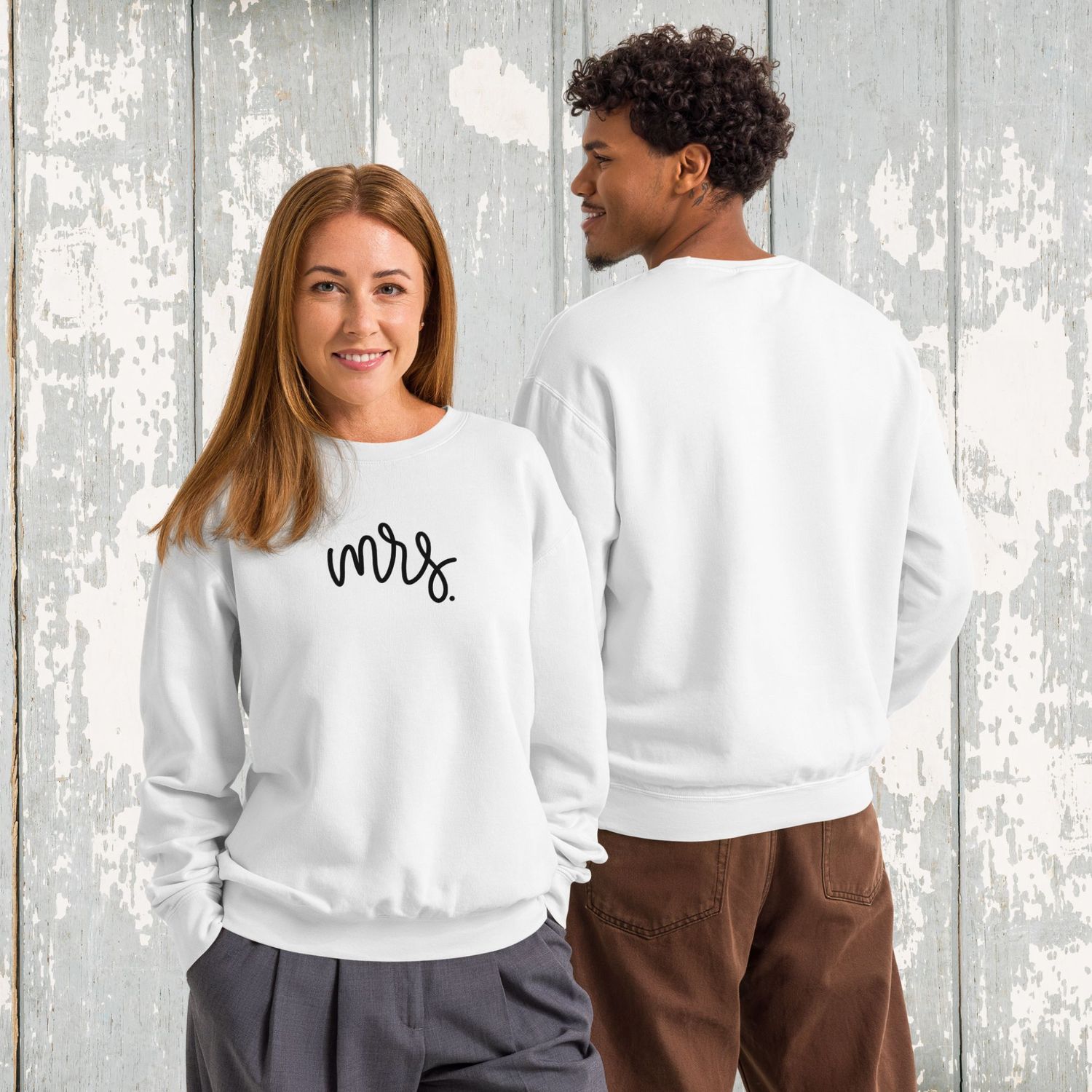 Mr &amp; Mrs Matching Unisex Fleece Crewneck Sweatshirt