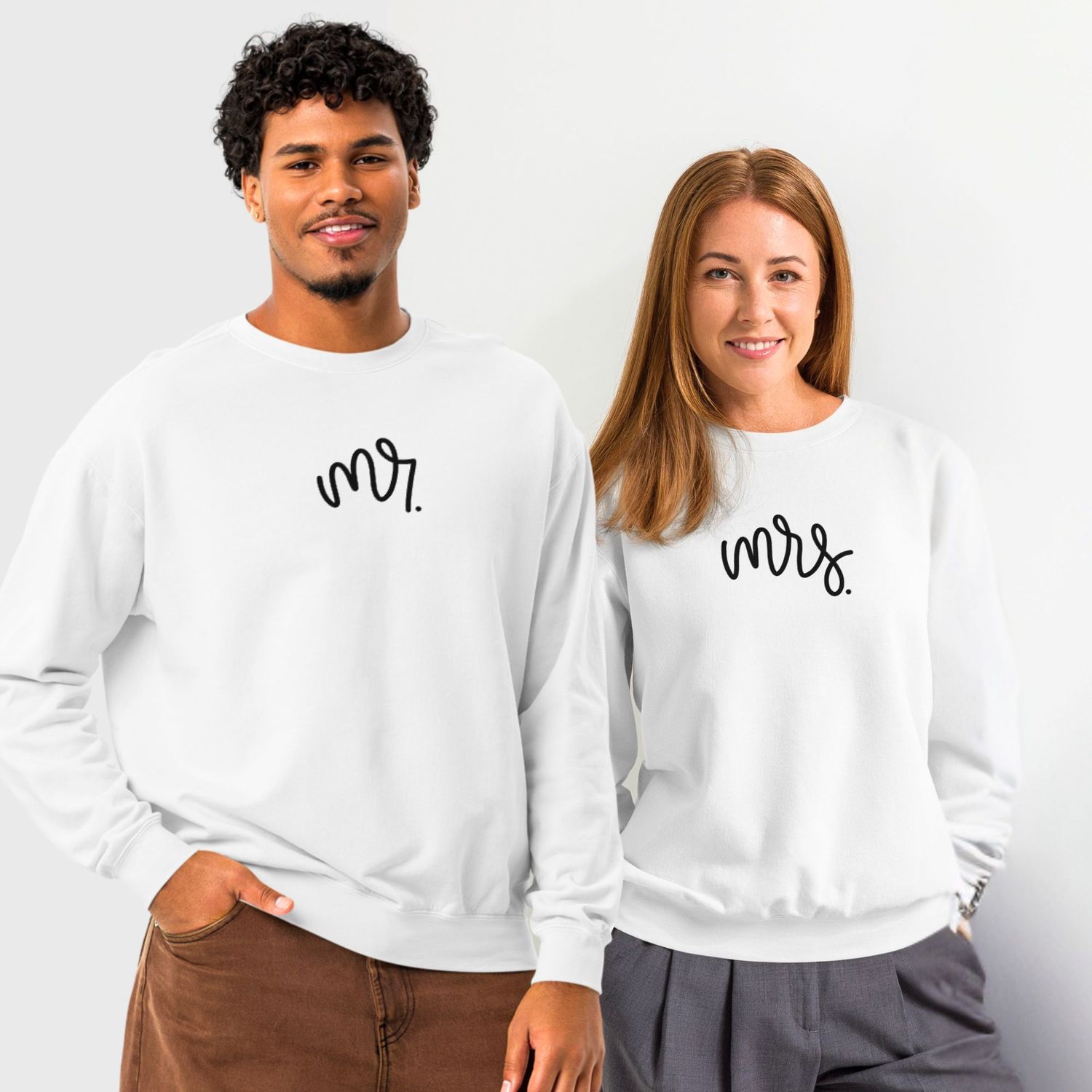 Mr &amp; Mrs Matching Unisex Fleece Crewneck Sweatshirt