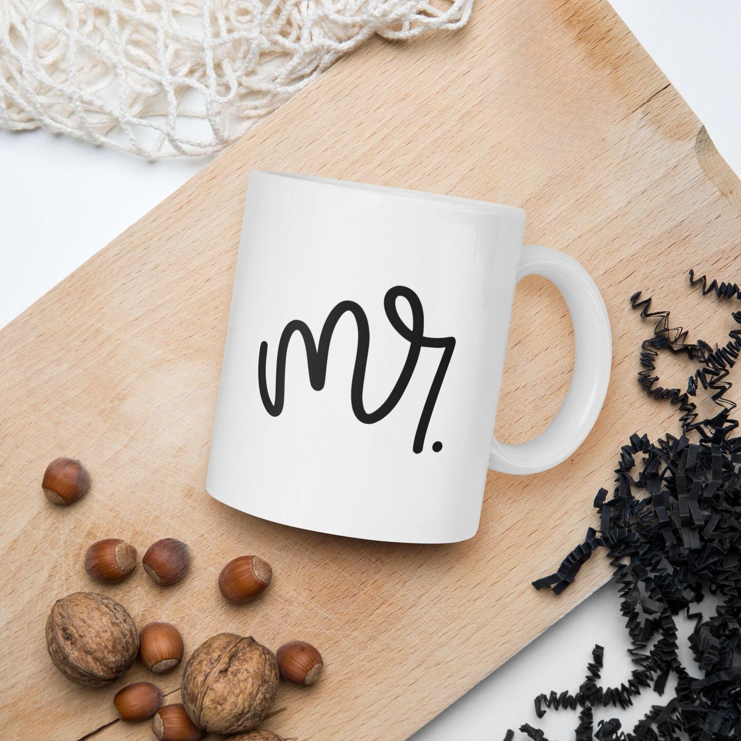 Mr &amp; Mrs White Glossy Mug. Matching Couples.