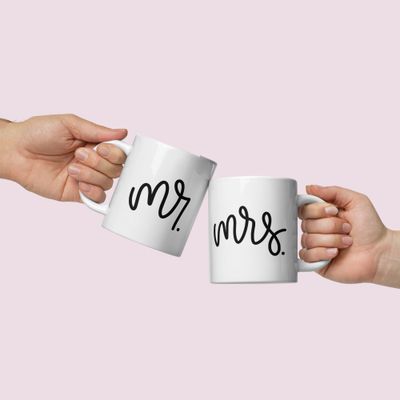 Mr &amp; Mrs White Glossy Mug. Matching Couples.