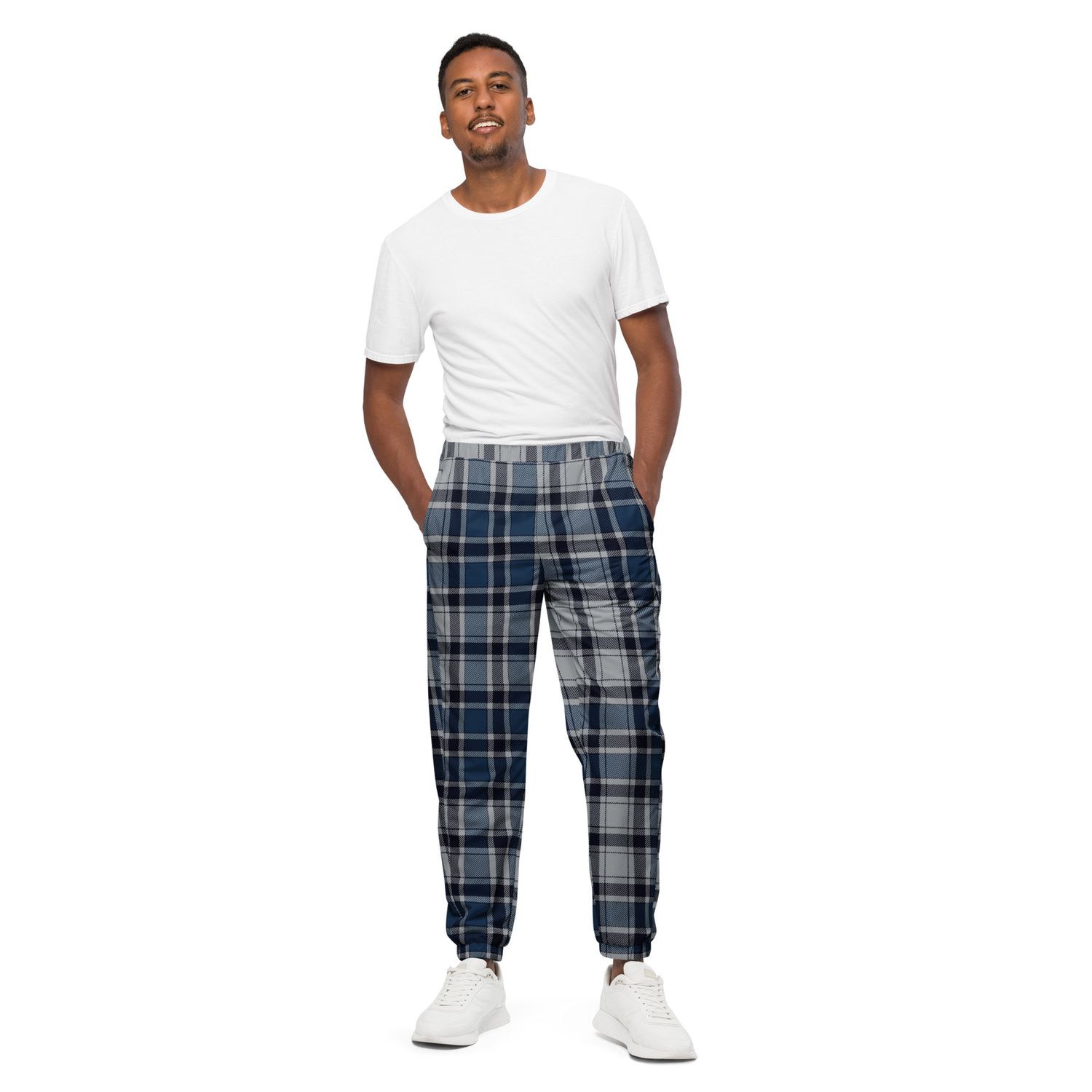 Blue &amp; Grey Tartan Track Pants | Unisex Streetwear Joggers