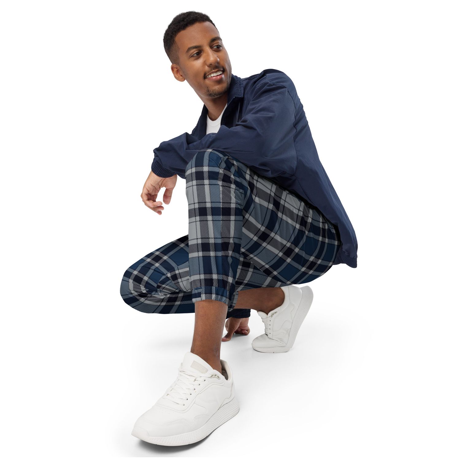 Blue &amp; Grey Tartan Track Pants | Unisex Streetwear Joggers