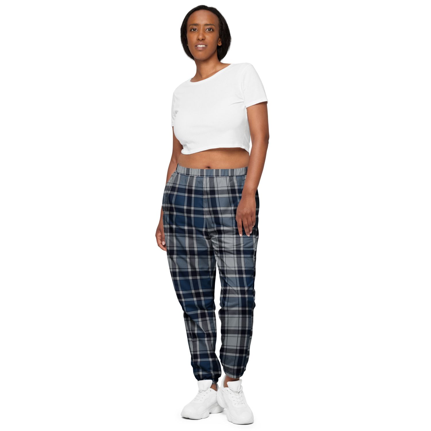 Blue &amp; Grey Tartan Track Pants | Unisex Streetwear Joggers
