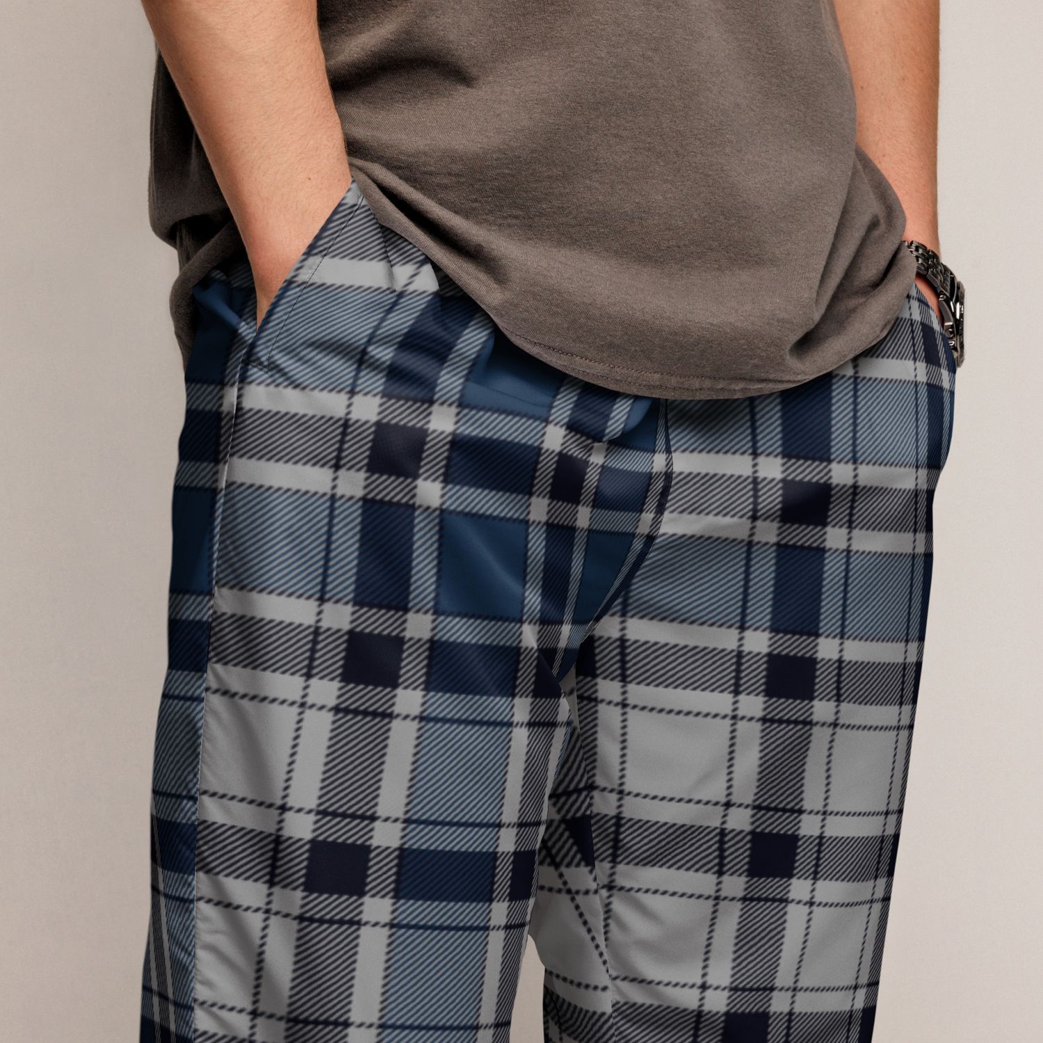 Blue &amp; Grey Tartan Track Pants | Unisex Streetwear Joggers