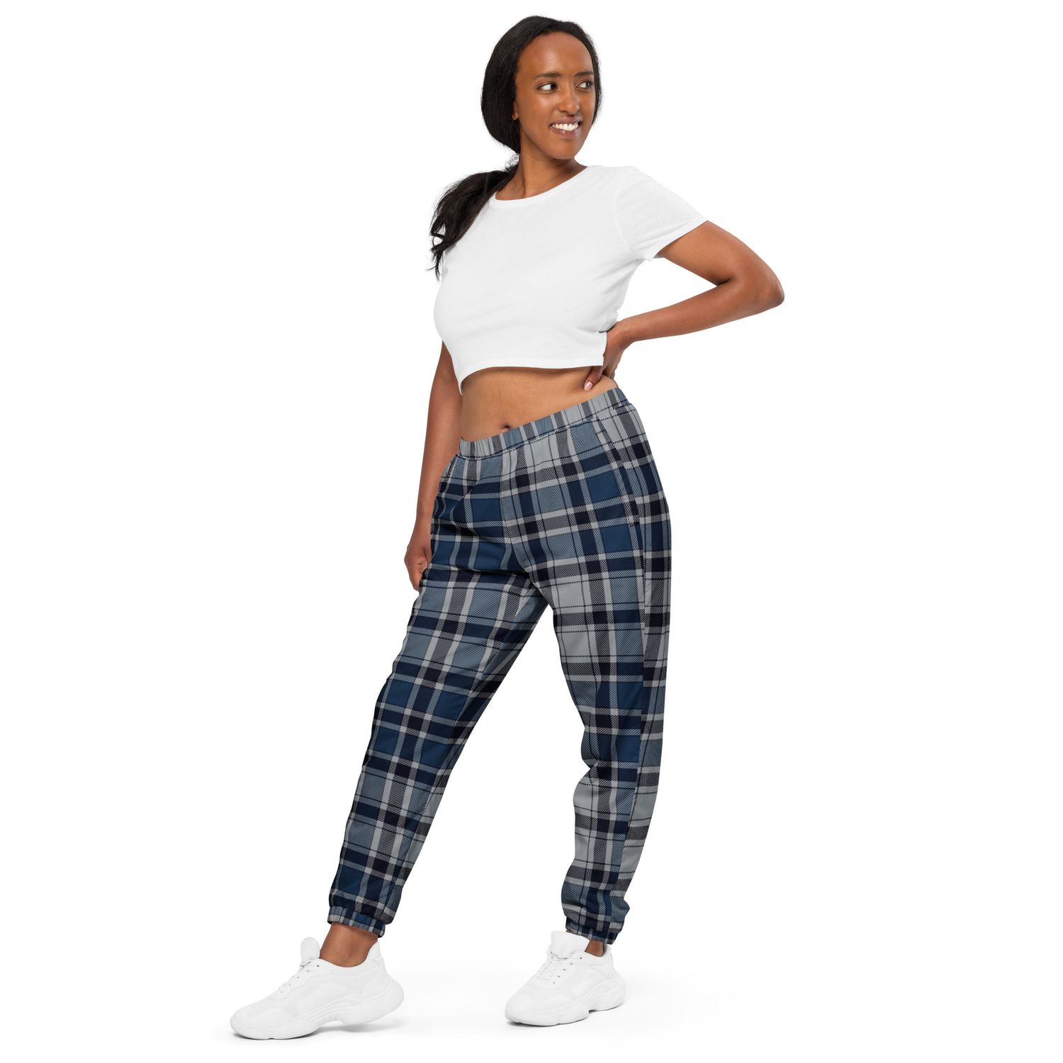 Blue &amp; Grey Tartan Track Pants | Unisex Streetwear Joggers