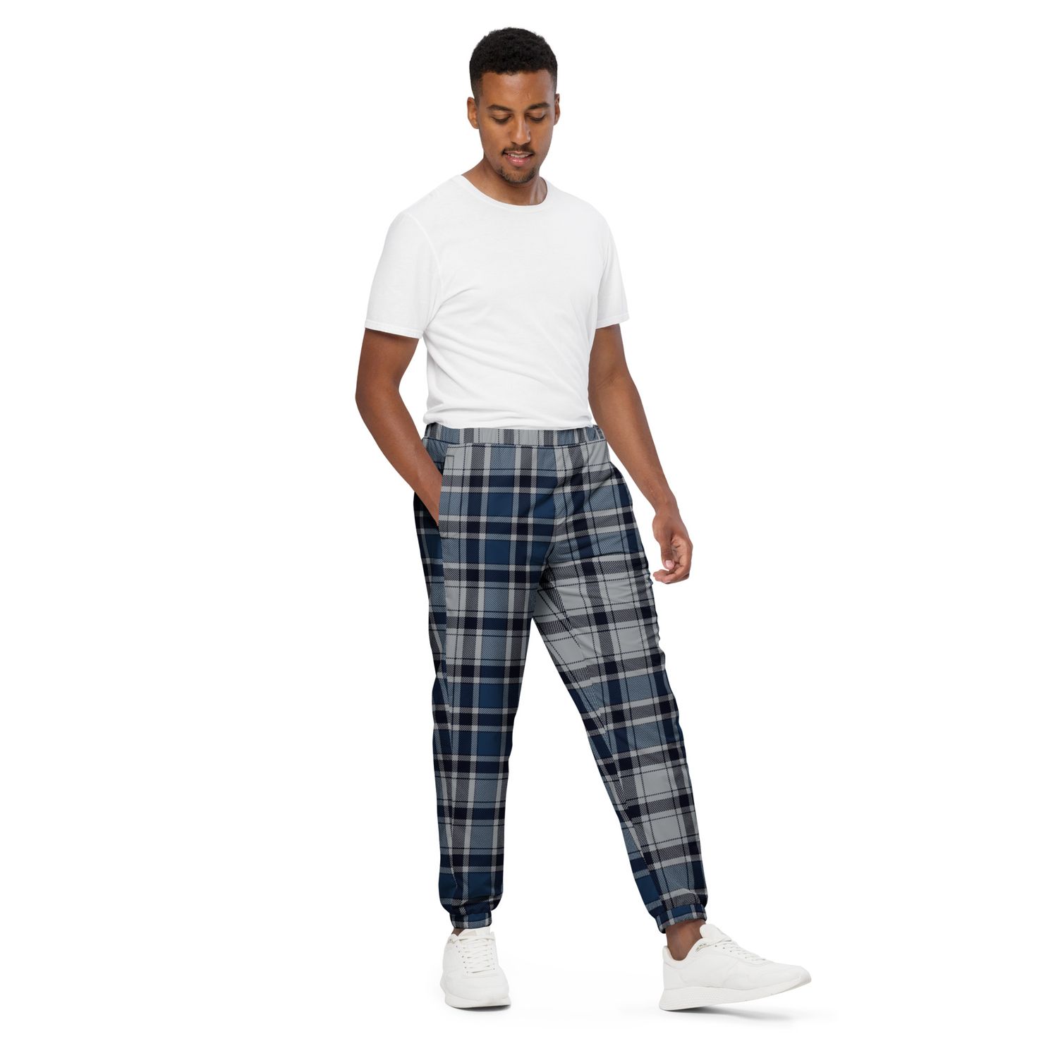 Blue &amp; Grey Tartan Track Pants | Unisex Streetwear Joggers