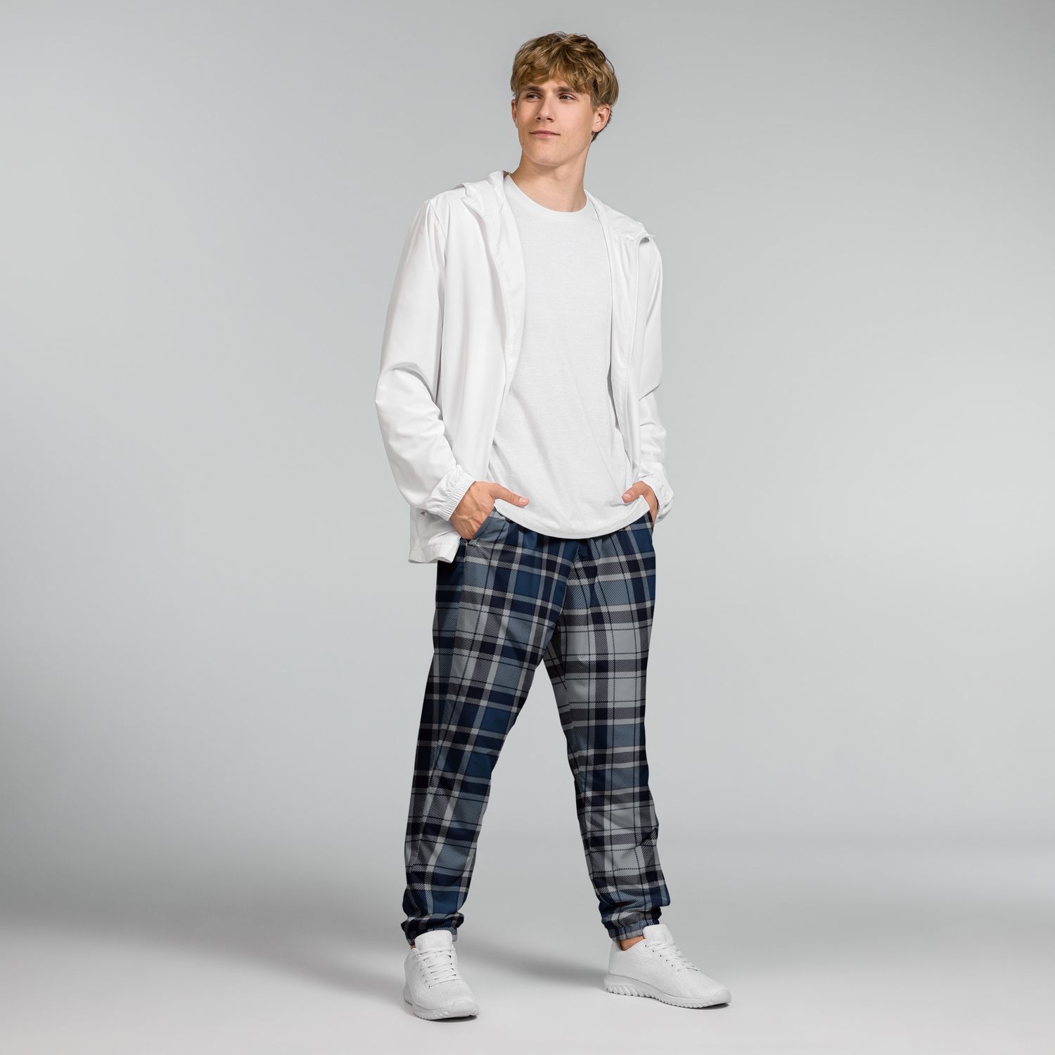 Blue &amp; Grey Tartan Track Pants | Unisex Streetwear Joggers