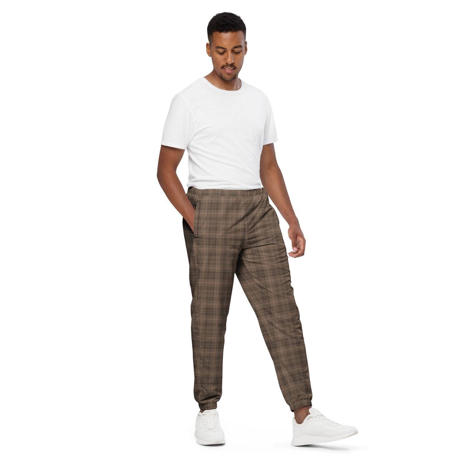 Tartan Plaid Unisex Track Pants. Brown Checkered Pants