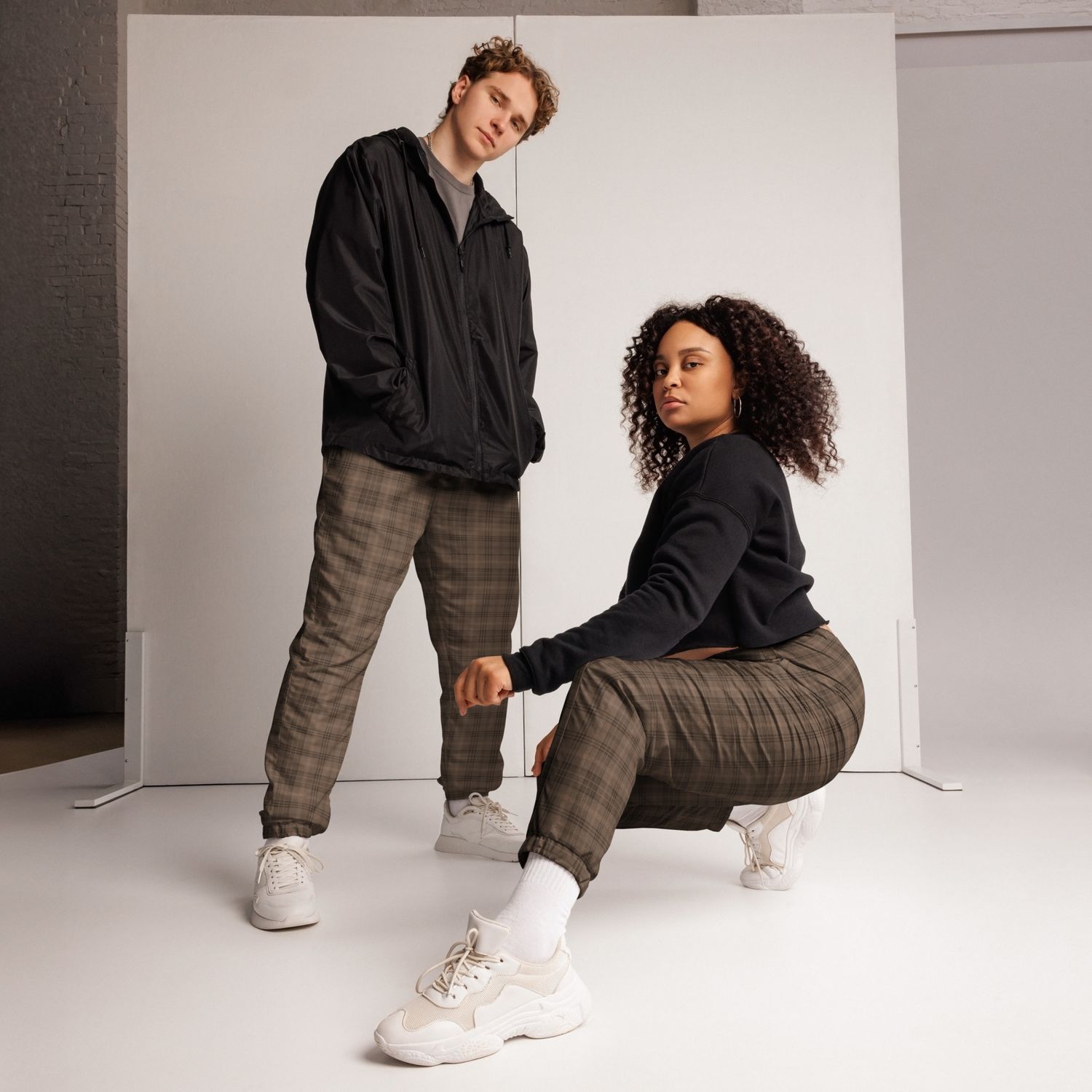 Tartan Plaid Unisex Track Pants. Brown Checkered Pants