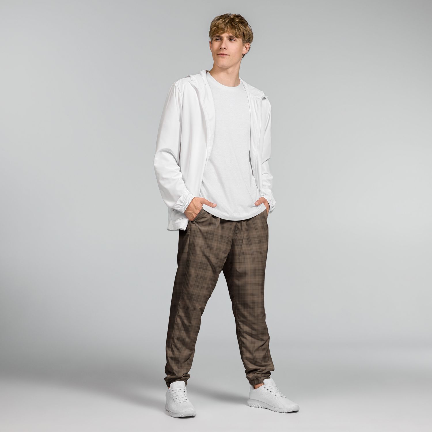 Tartan Plaid Unisex Track Pants. Brown Checkered Pants