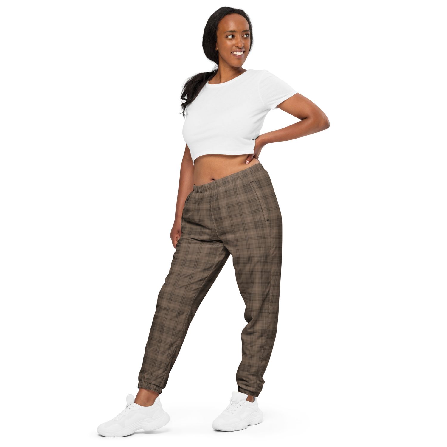 Tartan Plaid Unisex Track Pants. Brown Checkered Pants