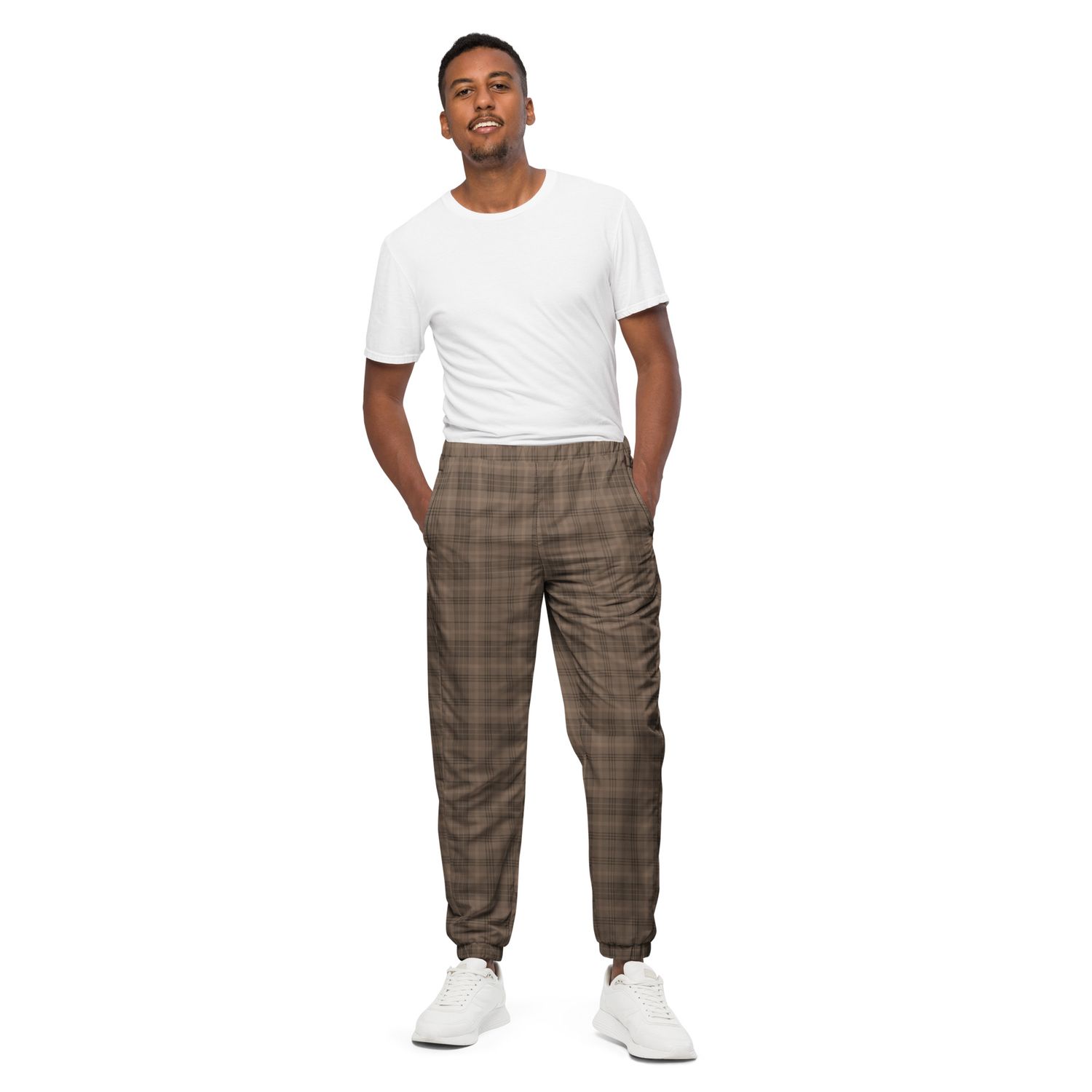 Tartan Plaid Unisex Track Pants. Brown Checkered Pants
