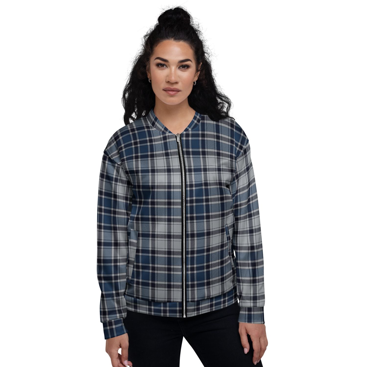 Plaid Tartan Bomber Jacket – Unisex Fleece-Lined Fashion Jacket