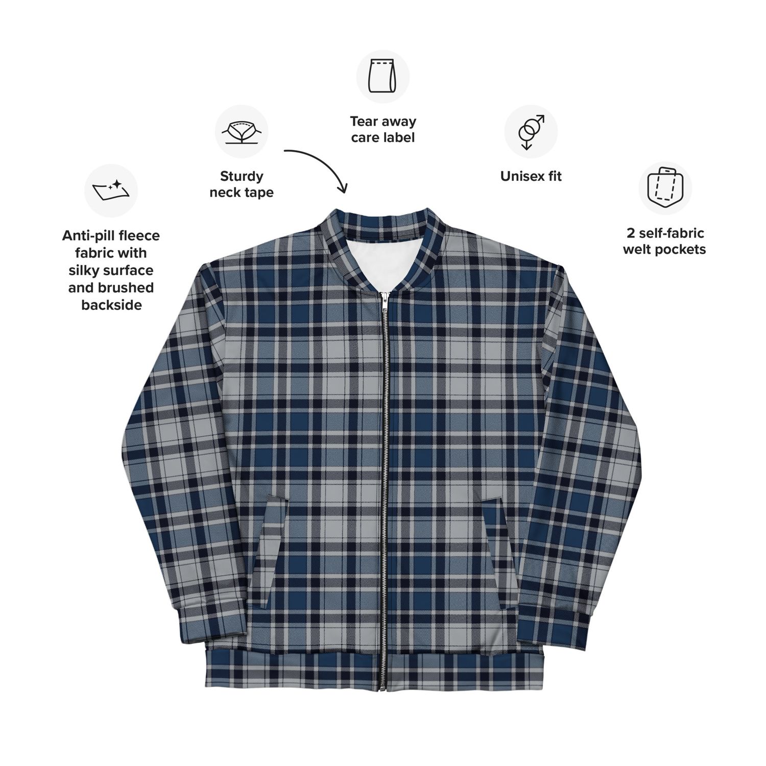 Plaid Tartan Bomber Jacket – Unisex Fleece-Lined Fashion Jacket