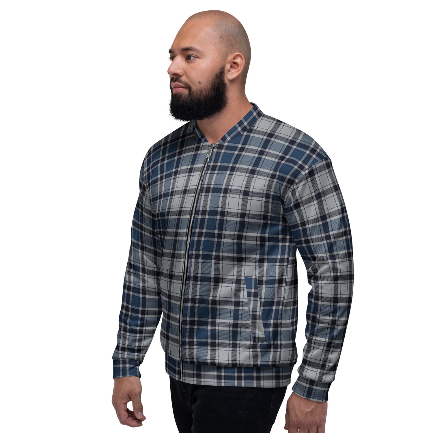 Plaid Tartan Bomber Jacket – Unisex Fleece-Lined Fashion Jacket