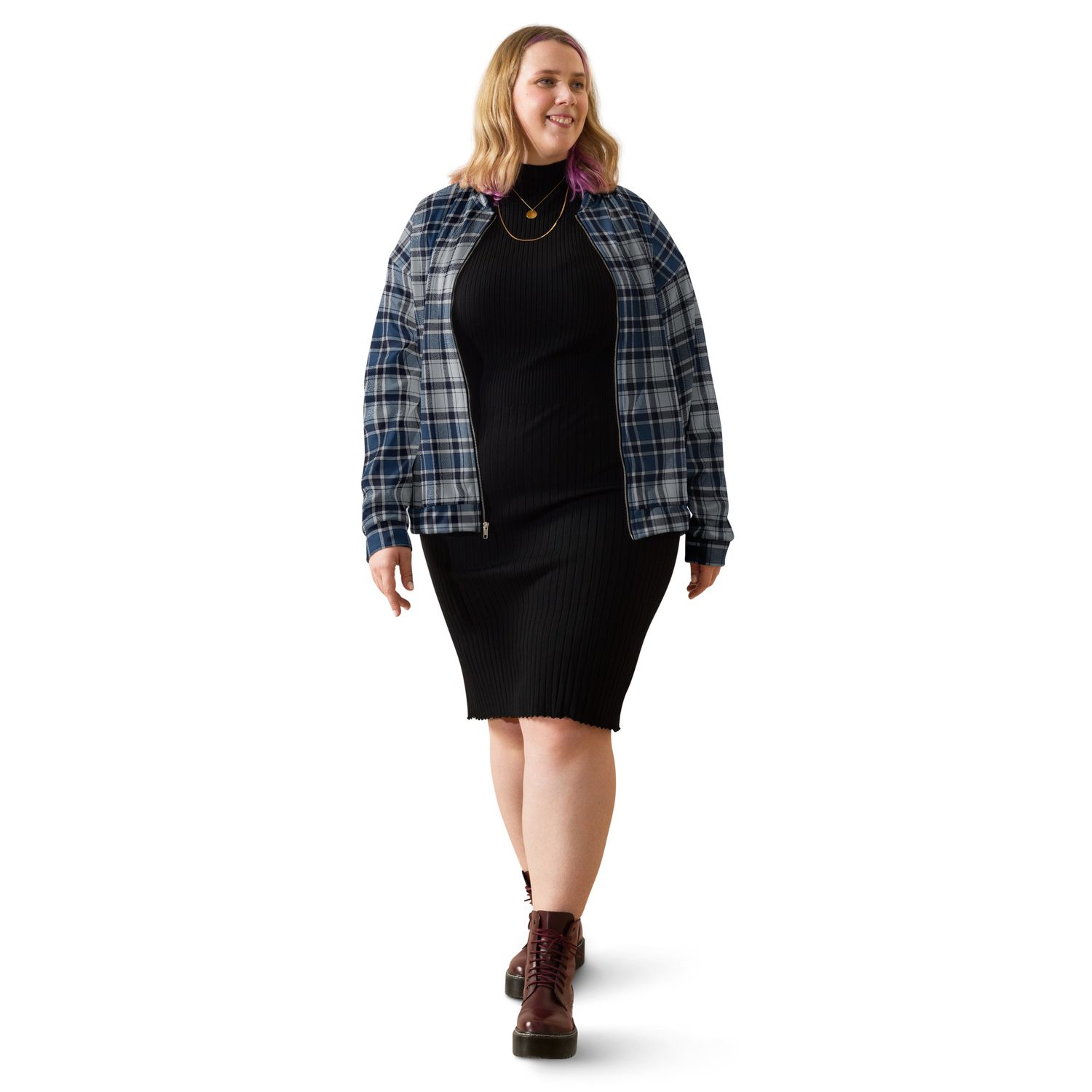 Plaid Tartan Bomber Jacket – Unisex Fleece-Lined Fashion Jacket