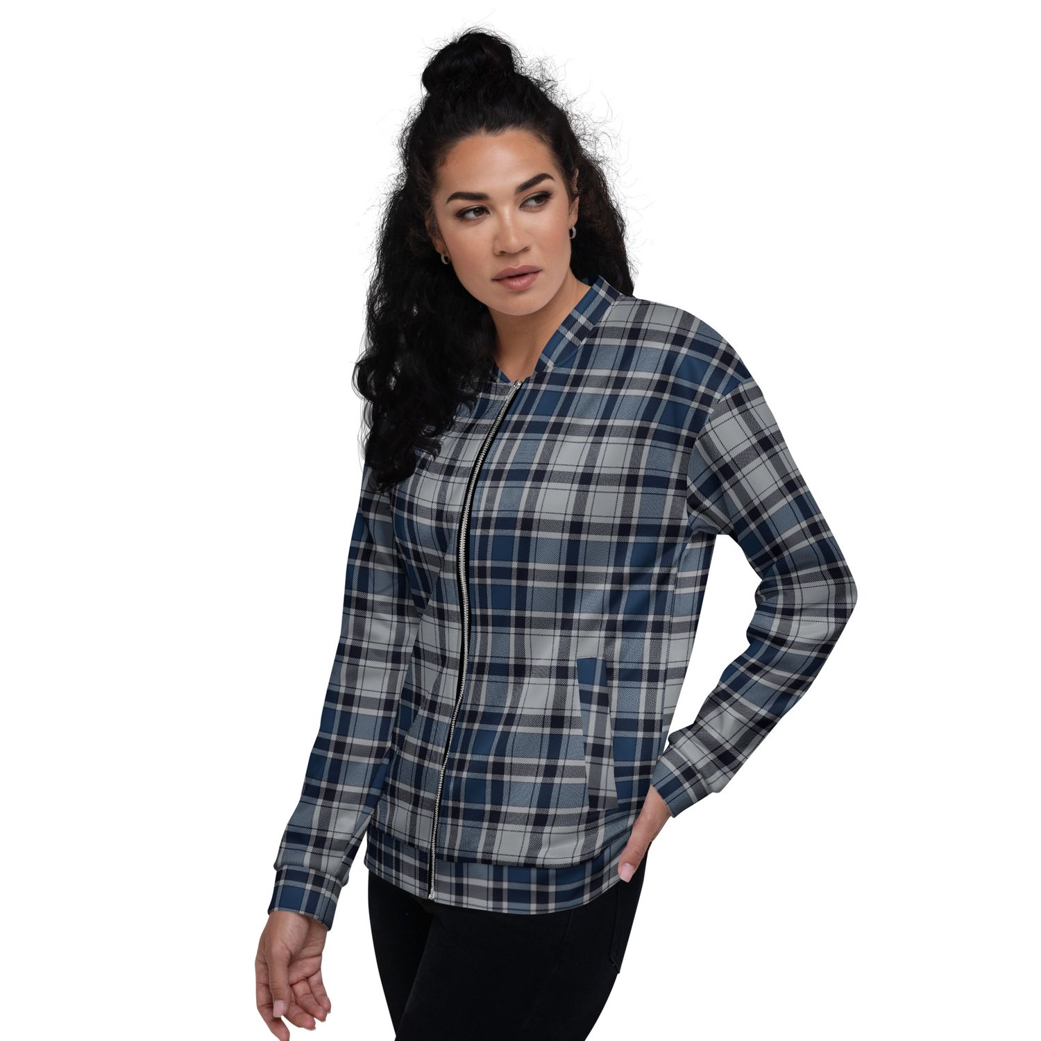 Plaid Tartan Bomber Jacket – Unisex Fleece-Lined Fashion Jacket
