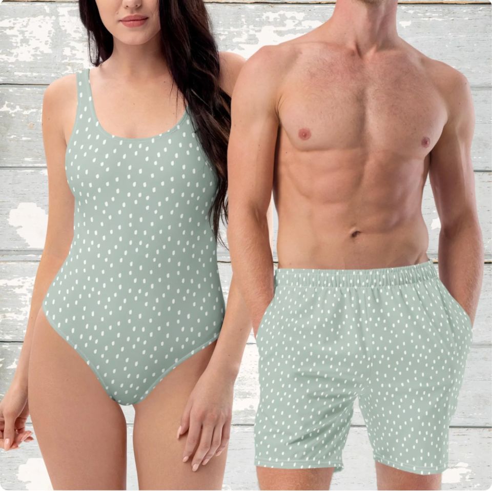 Polka Dot Matching Couples Swimsuits