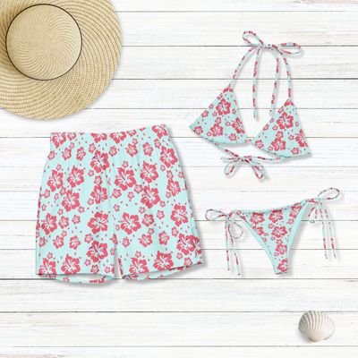 Matching Couples Tropical Flowers Swimwear
