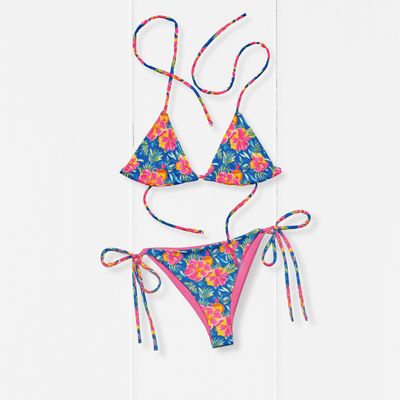 Women's Blue Tropics Recycled UP50 String Bikini Separates