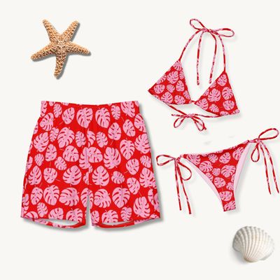 Matching Couples Tropical Flowers Swimwear