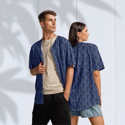 Black and Blue Palm Baseball Jersey - Lightweight Recycled Fabric - Moisture-Wicking with UPF 50+