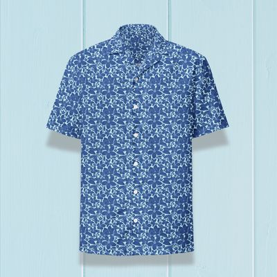 Unisex Oversized Blue Floral Button Down Shirt