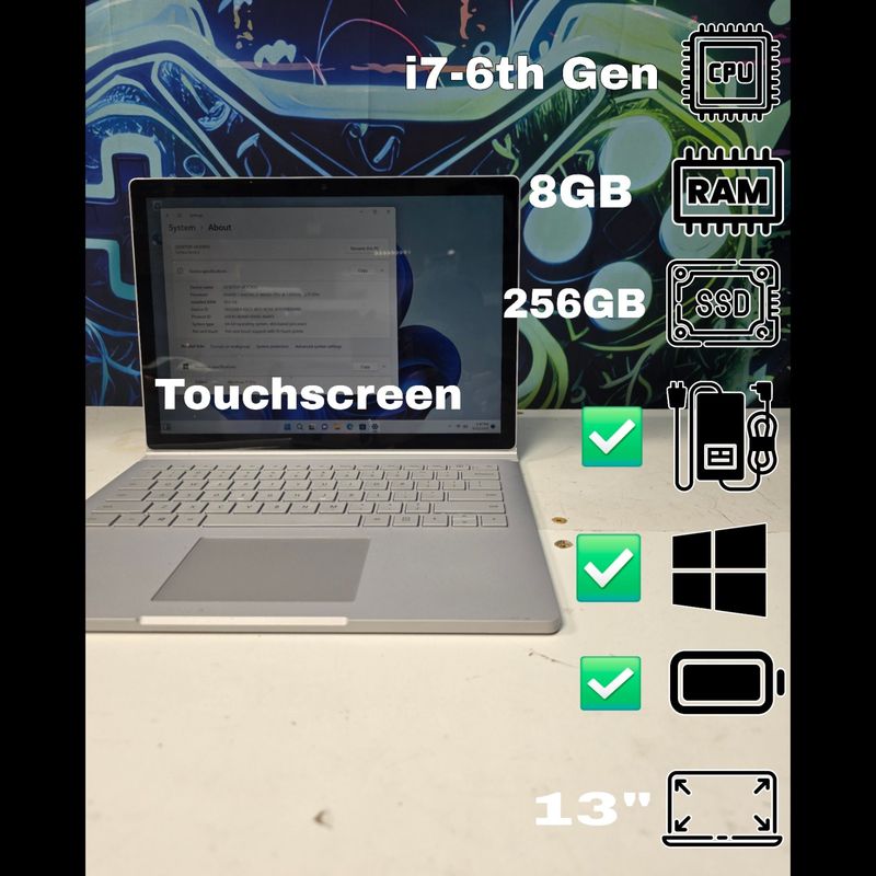Microsoft Surface Book | i7 6th Gen | 8GB RAM | 256GB SSD | 13.5” Touch | Win 11 Pro