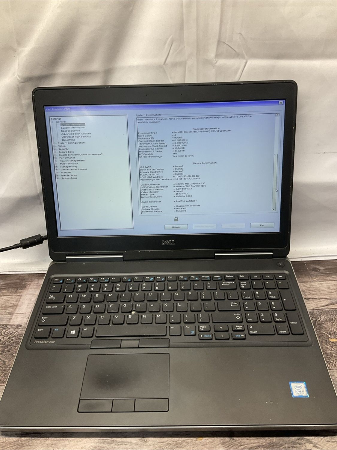 Dell Precision 7520  | Intel Core i7 7th Gen | 16GB RAM | Radeon Pro WX 4130 | NO SSD | For Parts or Repair