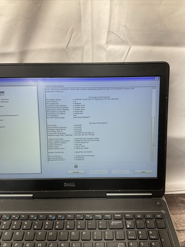 Dell Precision 7520  | Intel Core i7 7th Gen | 16GB RAM | Radeon Pro WX 4130 | NO SSD | For Parts or Repair