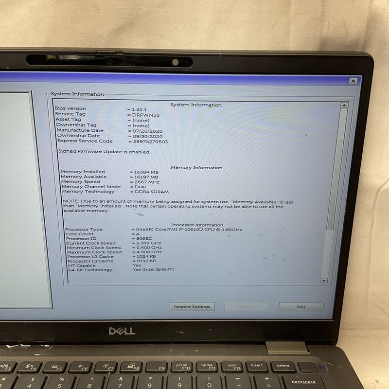 Dell Latitude 7310 Laptop | Intel Core i7 10th Gen | 16GB RAM | NO SSD | For Parts or Repair