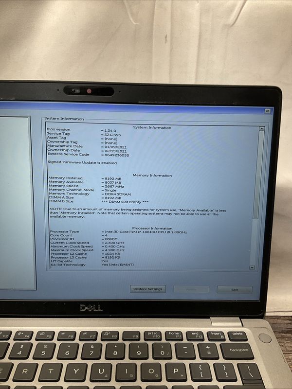 Dell Latitude 5410 Laptop | Intel Core i7 10th Gen | 8GB RAM | NO SSD | For Parts or Repair