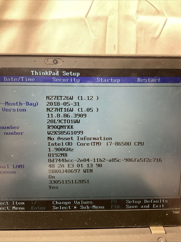 Lenovo ThinkPad T580 Laptop | Intel Core i7 8th Gen | 8GB RAM | NO SSD | For Parts or Repair