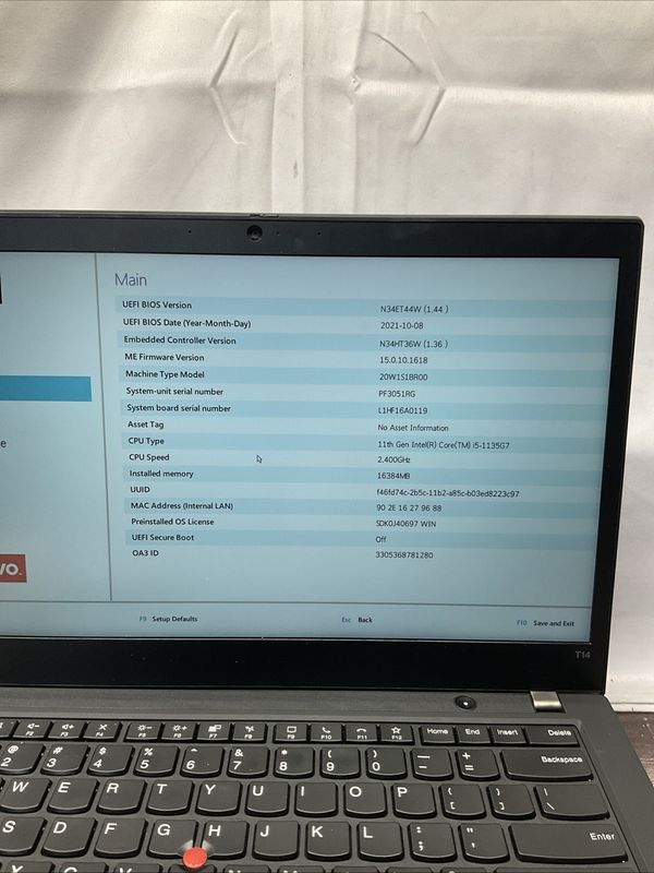 Lenovo ThinkPad T14 Gen 2 Laptop | Intel Core i5 11th Gen | 16GB RAM | NO SSD | For Parts or Repair