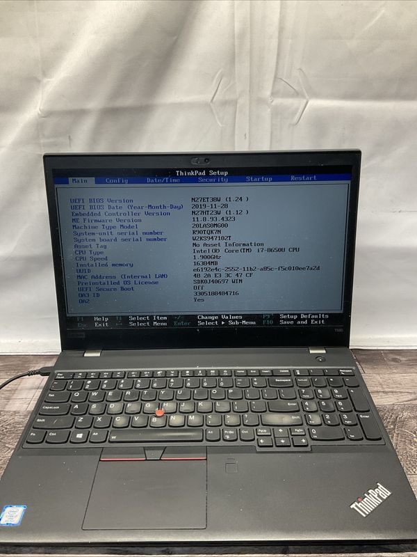 Lenovo ThinkPad T580 Laptop | Intel Core i7 8th Gen | 16GB RAM | NO SSD | For Parts or Repair