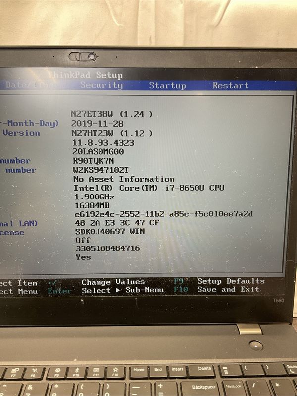 Lenovo ThinkPad T580 Laptop | Intel Core i7 8th Gen | 16GB RAM | NO SSD | For Parts or Repair