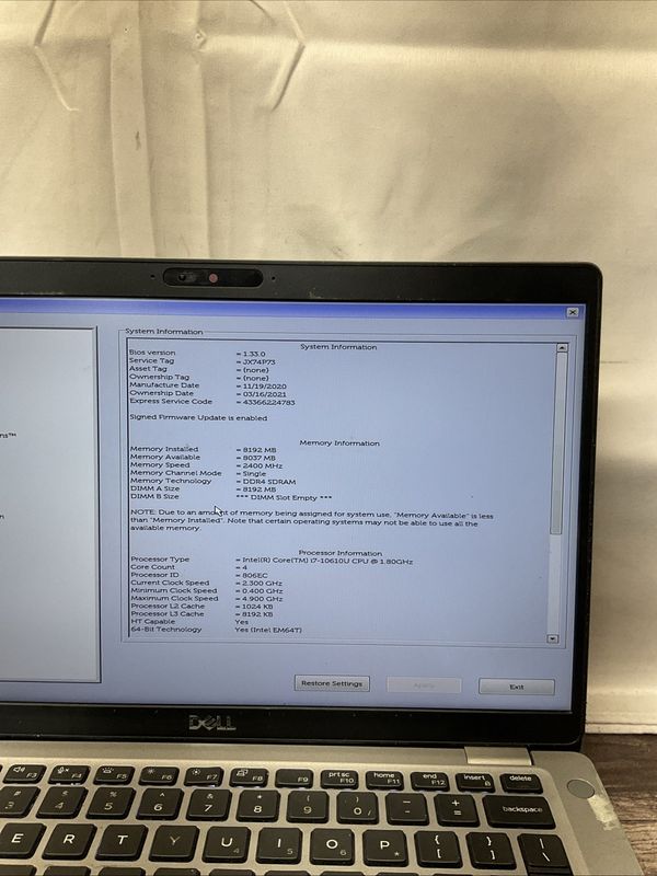 Dell Latitude 5410 Laptop | Intel Core i7 10th Gen | 8GB RAM | NO SSD | For Parts or Repair