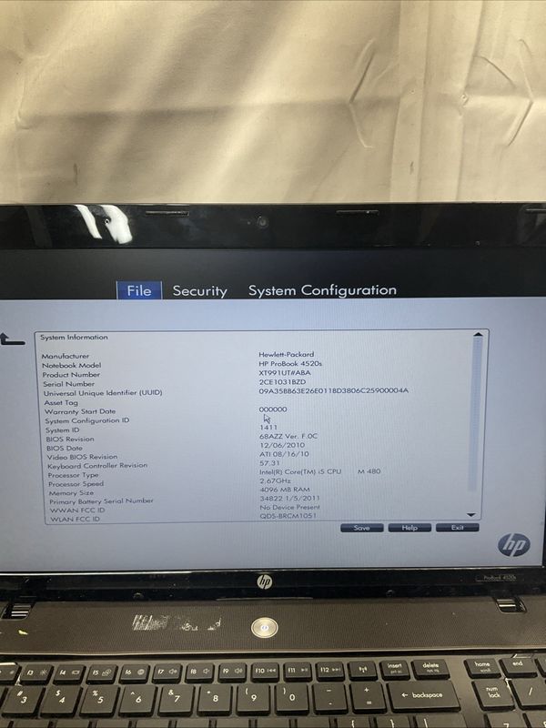HP ProBook 4520s Laptop | Intel Core i5 M480 1st Gen | 4GB RAM | NO SSD | For Parts or Repair