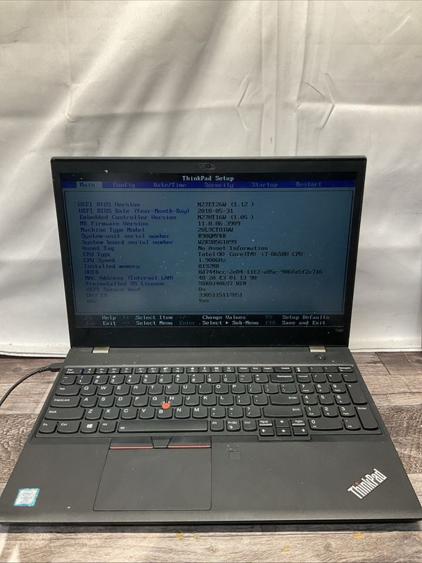 Lenovo ThinkPad T580 Laptop | Intel Core i7 8th Gen | 8GB RAM | NO SSD | For Parts or Repair