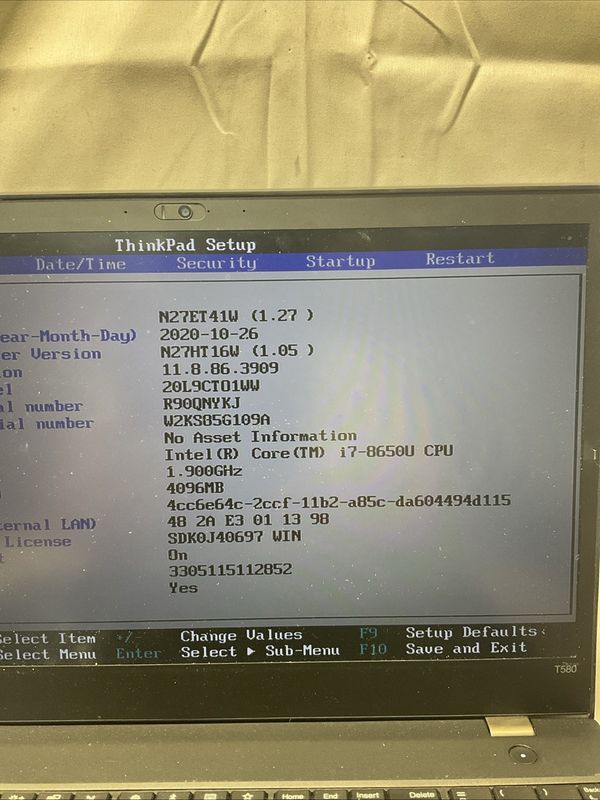 Lenovo ThinkPad T580 Laptop | Intel Core i7 8th Gen | 4GB RAM | NO SSD | For Parts or Repair