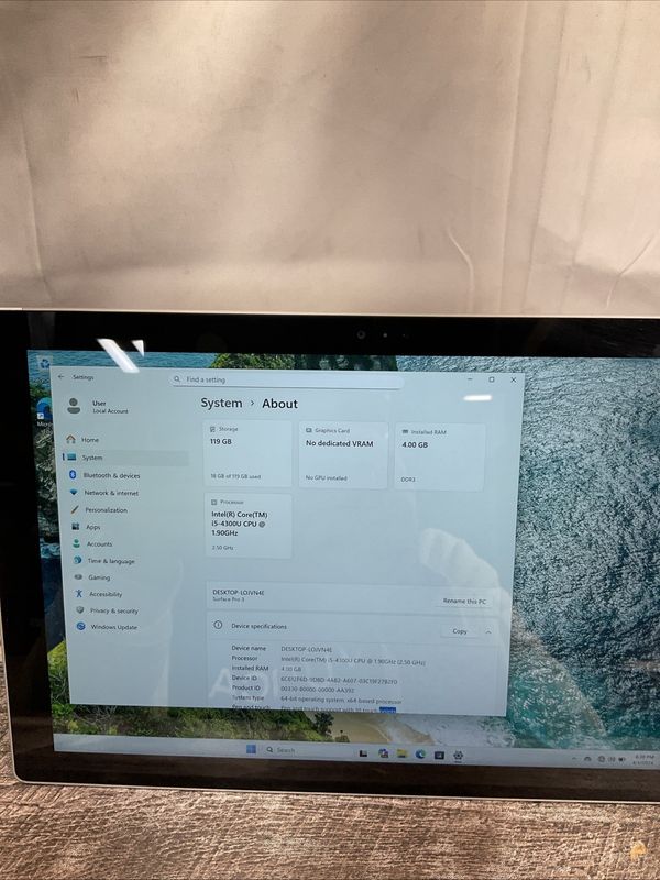 Microsoft Surface Pro 3 Tablet | Intel Core i5 4th Gen | 4GB RAM | 128GB SSD | Windows 11 Pro | As-Is